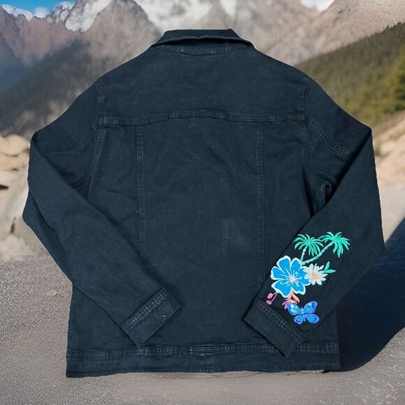 Y2K DG2 by Diane Gilman DenimJacket M Embroidered FloralTropical Bright Cottage - Picture 5 of 6